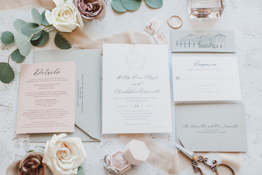 Lace and Belle, rustic wedding invitations, monogram crest wedding invitation, boho wedding invitation, calligraphy wedding invitation, Rock Island Lake Club wedding, NJ wedding invitations, Molly Sue Photography