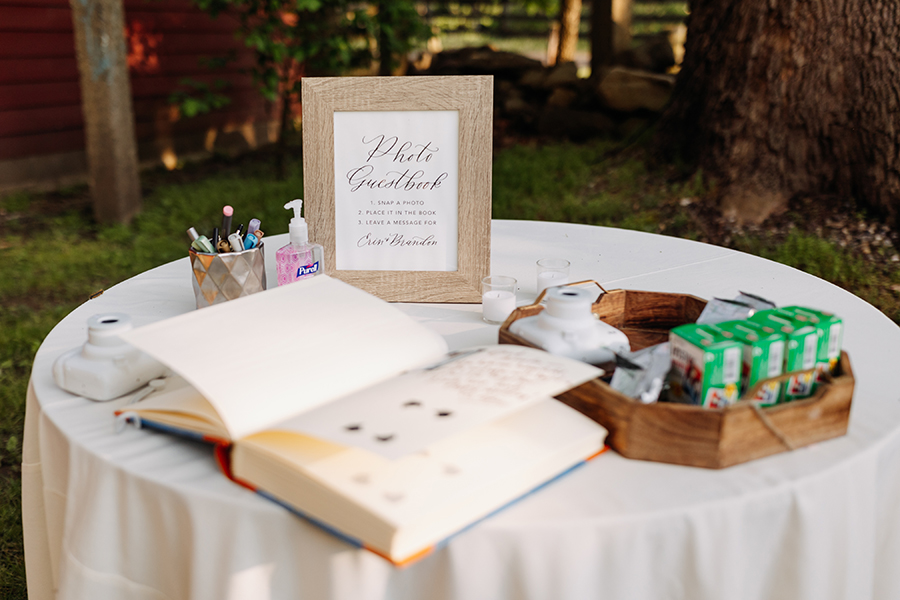 An intimate rustic NJ real wedding at Prallsville Mill | Lace and Belle calligraphy photo guestbook sign | Erin + Brandon | Love me Do Photography