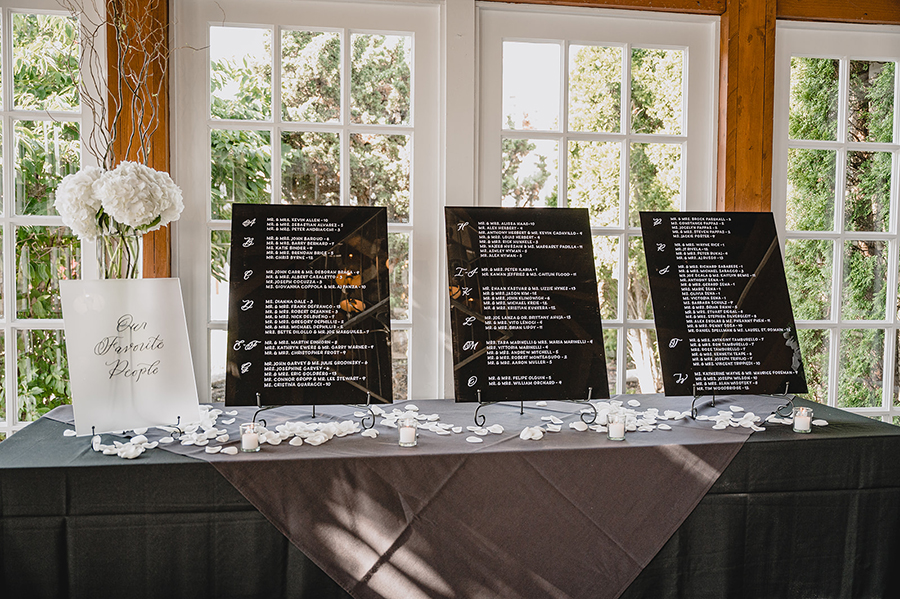 custom calligraphy acrylic seating chart panels | Liberty House Jersey City wedding | J&R Photography
