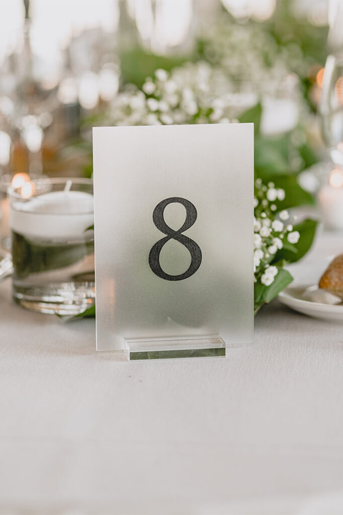 custom frosted table numbers | Lace and Belle | Liberty House Jersey City wedding | J&R Photography