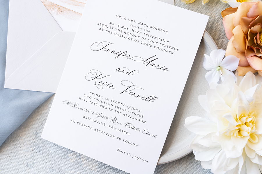 Classic digital flat printed wedding custom invitation designed by Lace and Belle