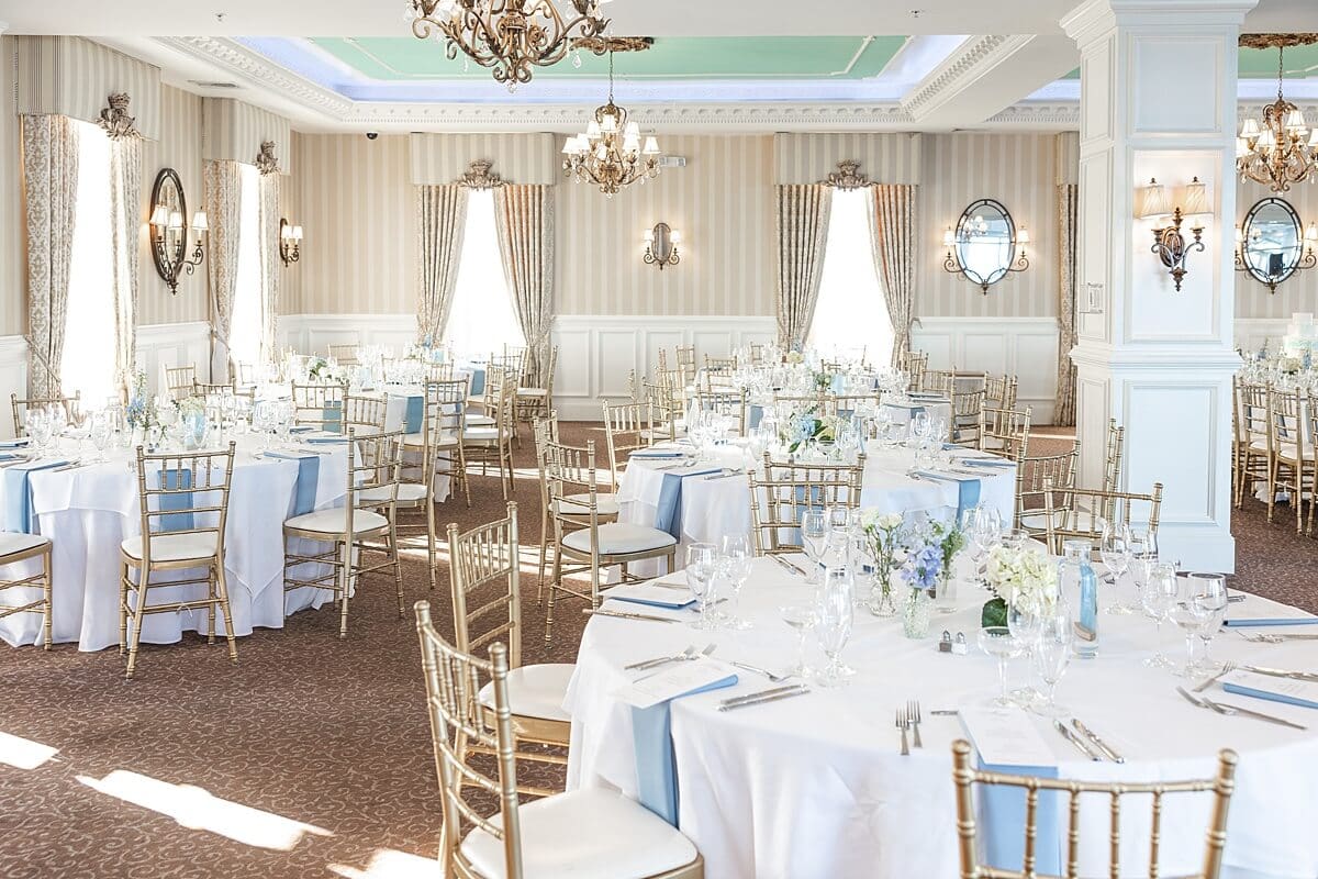 Soft blue wedding reception at Mallard Island Estate captured by Susan Elizabeth Weddings
